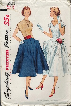 Simplicity 3927 50s Awesome Cuffed BLOUSE & Full SKIRT Vintage Sewing Pattern