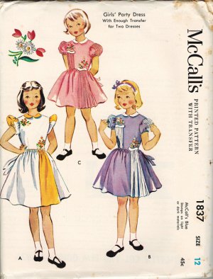 McCall's 1837 50s Uncut Girl's PARTY DRESS with pleated inset details ...