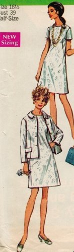 Simplicity 8462 60s Half Size DRESS, JACKET & SCARF Vintage Sewing Pattern