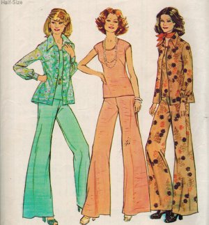 Simplicity 6668 70s Half Size SHIRT-JACKET, TOP & WIDE LEG PANTS Vintage Sewing Pattern
