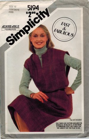 Simplicity 5194 80s Fast and Fabulous Pullover JUMPER Vintage Sewing Pattern