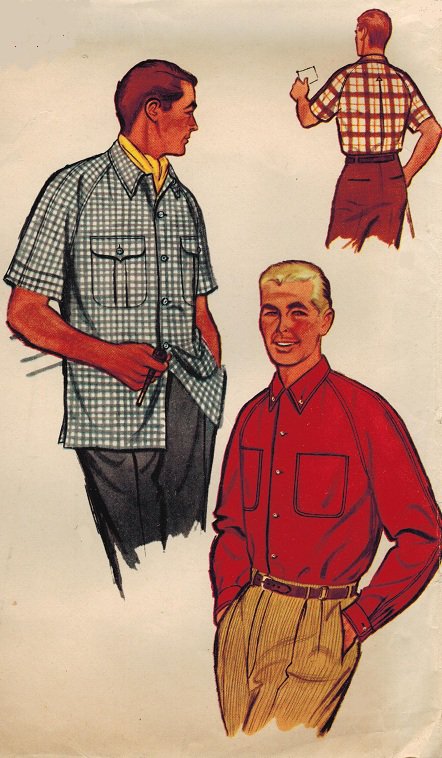 Simplicity 1860 50s Mens Raglan Sleeve SHIRT Vintage Sewing Pattern