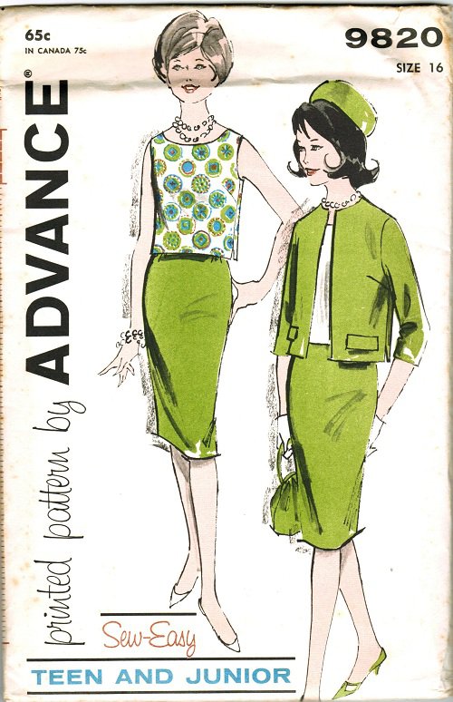 Advance 9820 60s *UNCUT Sophisticated Career SUIT Jr. Vintage Sewing Pattern