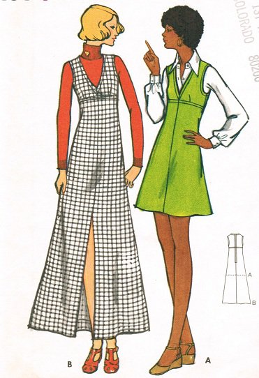Butterick 6758 70s 70s A-Line Jumper DRESS Vintage Sewing Pattern Maxi or Mini Length Bust 34