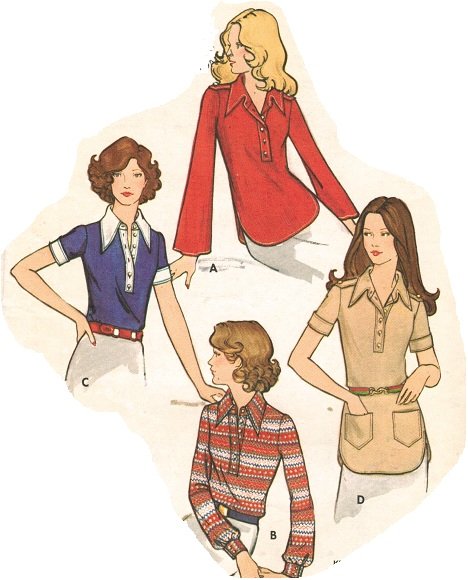 Butterick 6708 VTG 70s Misses' PULLOVER SHIRTs for knit fabric Sewing Pattern