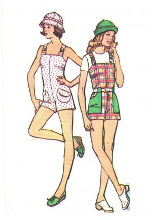 Simplicity 5631 70s Vintage Misses RETRO Short Short OVERALLS and HAT Sewing Pattern