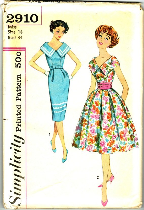 Simplicity 2910 Vintage 50s Uncut Spectacular Dress With Two Skirts And Cummerbund Sewing Pattern 4822