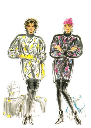 Burda 5834 Vintage 80s Bat-wing Sleeves Pullover TUNIC TOP, SKIRT & PANTS Sewing Pattern