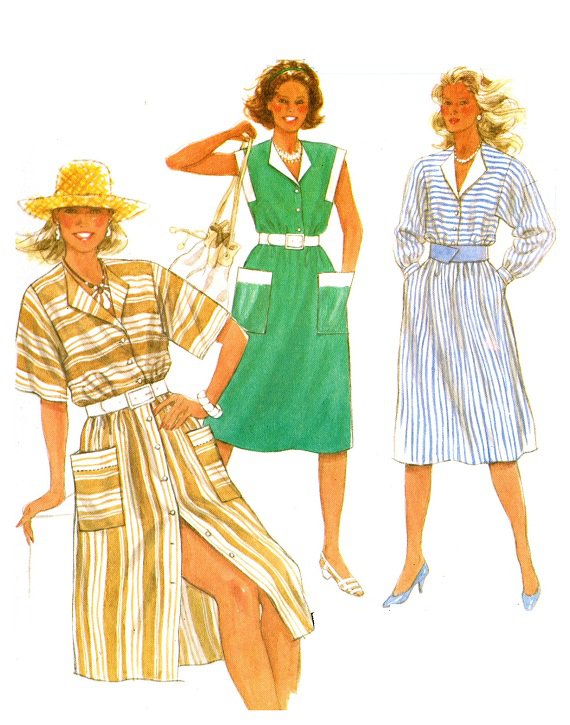 Burda 6623 Vintage 80s Italian Collar Cinch Waist DRESS in 3 Versions Sewing Pattern