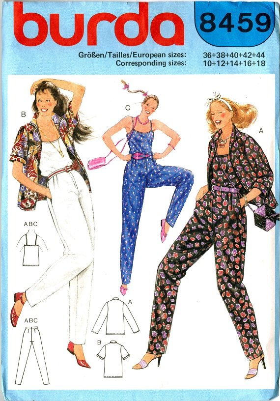 Burda 8459 Vintage 80s Tank TOP, PANTS & Shirt JACKET Sewing Pattern