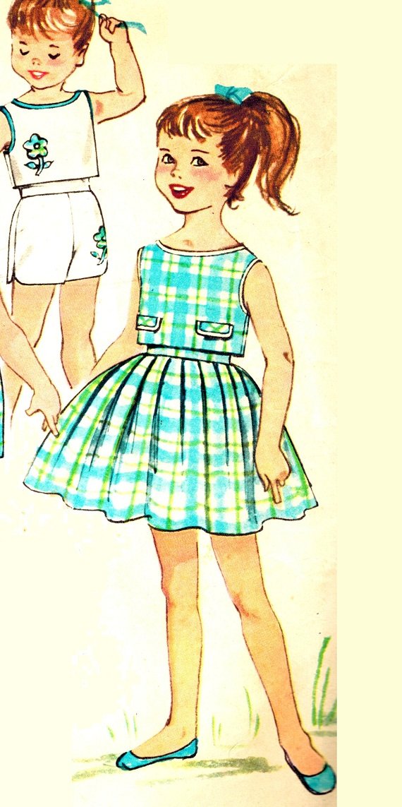 Simplicity 3496 Vintage 60s Toddlers Sweet Full Skirt,Top and Shorts Sewing Pattern