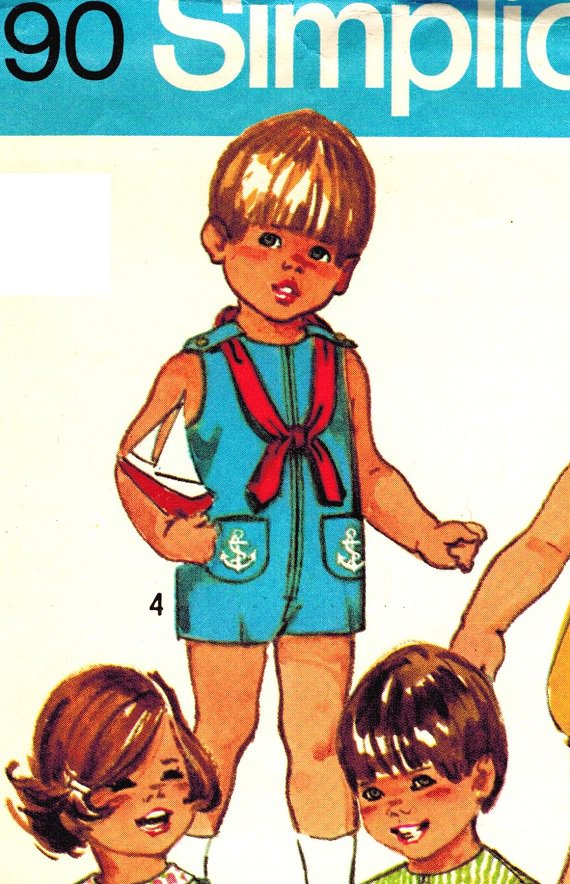 Simplicity 9290 Vintage 70s Cute Toddlers Jumpsuit or Bubblesuit or Nautical Sailor Short set Size 1