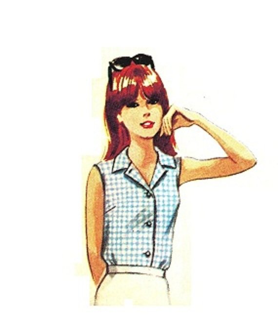 Simplicity 7458 Vintage 60s Juniors Set of Blouses, Bermuda Collar, Summer Sewing Pattern