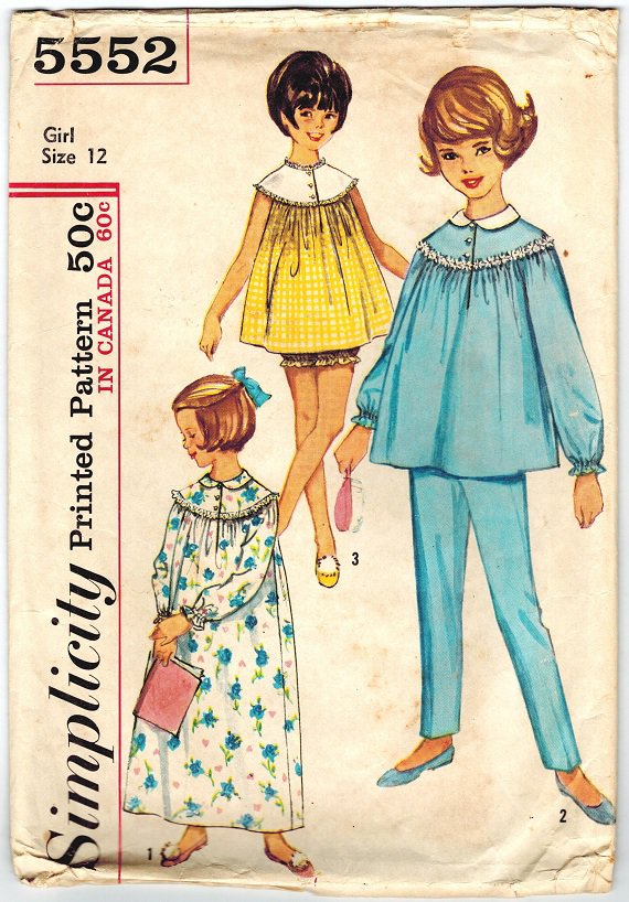 Simplicity 5552 Vintage 60s Mad Men Baby Doll Pajamas or Nightgown ...