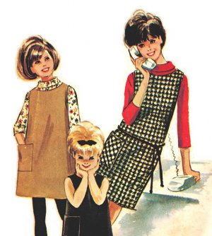 McCall's 6971 Vintage 60s Girls' Helen Lee design Dress or Jumper-Patch Pkt & T-Neck Sewing Pattern