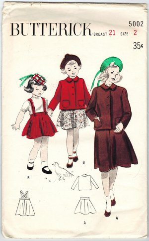 Butterick 5002 Vintage 40s Toddlers Two Piece Box Jacket Suit Sewing Pattern