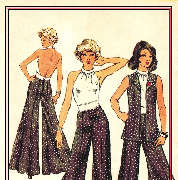 SImplicity 5611 UNCUT Vintage 70s Wide Leg Pants, Vest and Halter Top