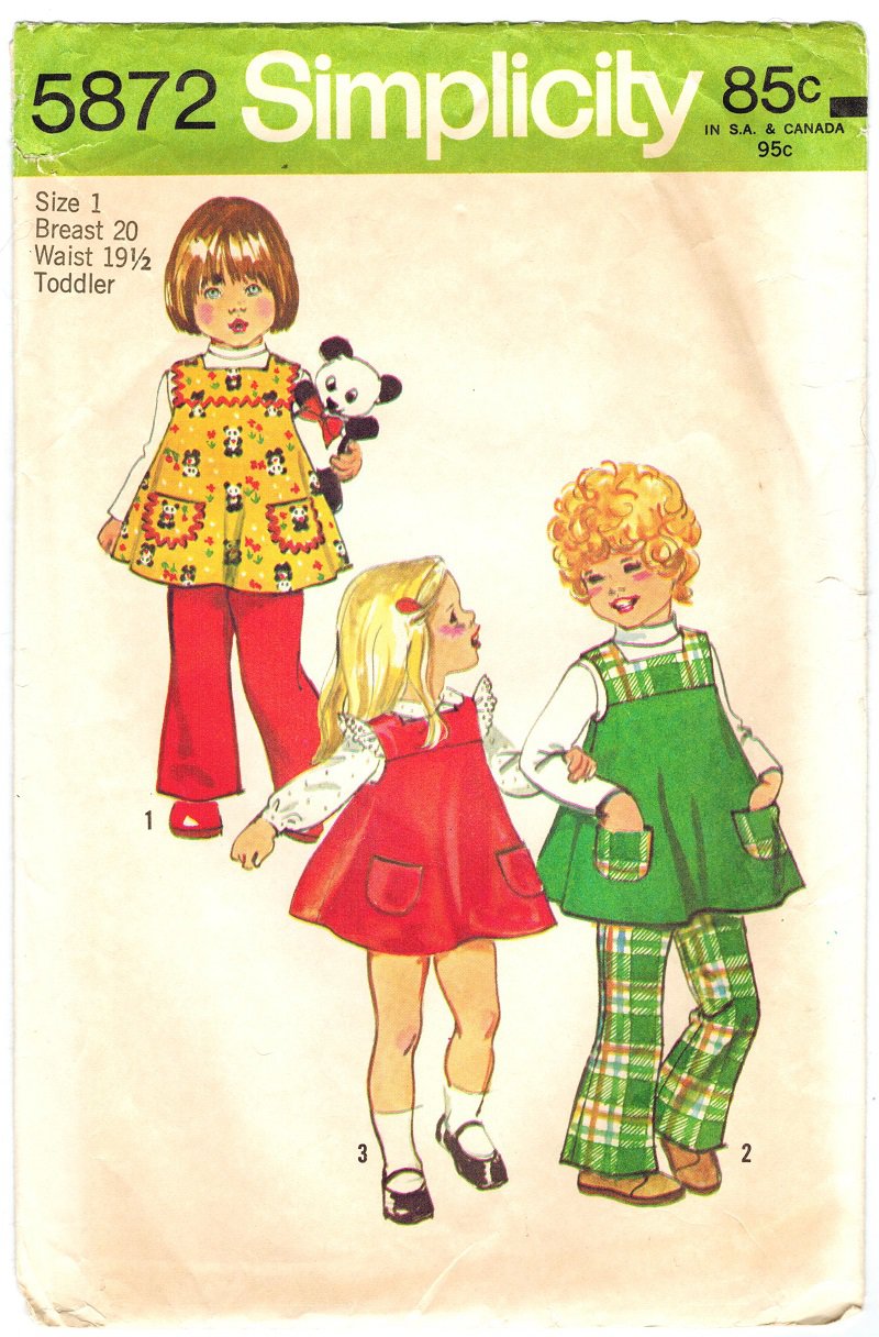 Simplicity 5872 Vintage 70s Toddler Girls Dress Top & Pants Ruffled Armholes Sewing Pattern Size 1