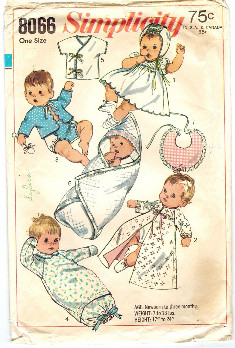 Simplicity 8066 Vintage 60 Adorable Baby Infant Newborn Layette Sewing Pattern One Size