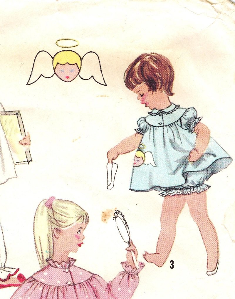 Simplicity 1824 UNCUT Vintage 50s Toddler Girls Nightgown & Pajamas Transfer Sewing Pattern Size 1