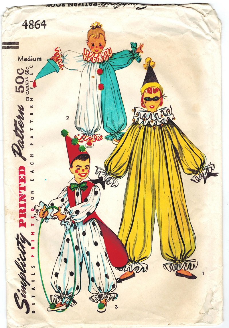 Simplicity 4864 Vintage 50s Childs CLown Costume Size Medium (4-6 ...
