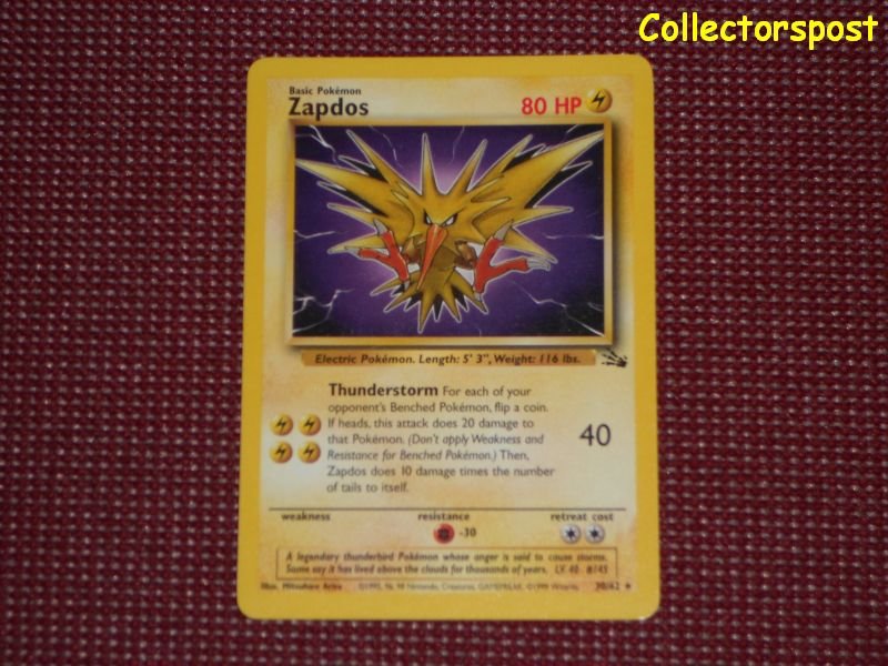 Pokemon Fossil Set Unlimited Zapdos Non Holo