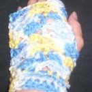 Blue/Yellow/White Crochet Fingerless Gloves