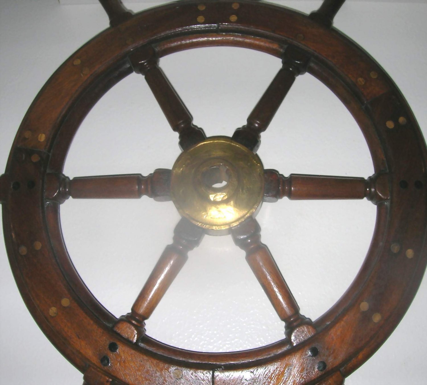 Boat Steering Wheel, Vintage Hardwood W/Brass mount, Must See!