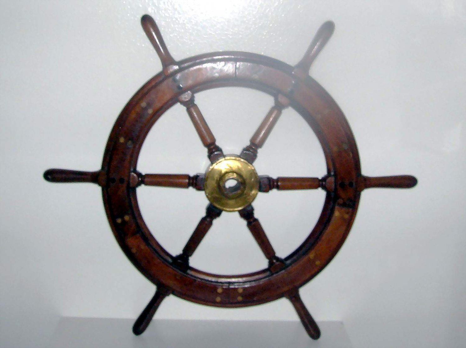 Boat Steering Wheel, Vintage Hardwood W/Brass mount, Must See!