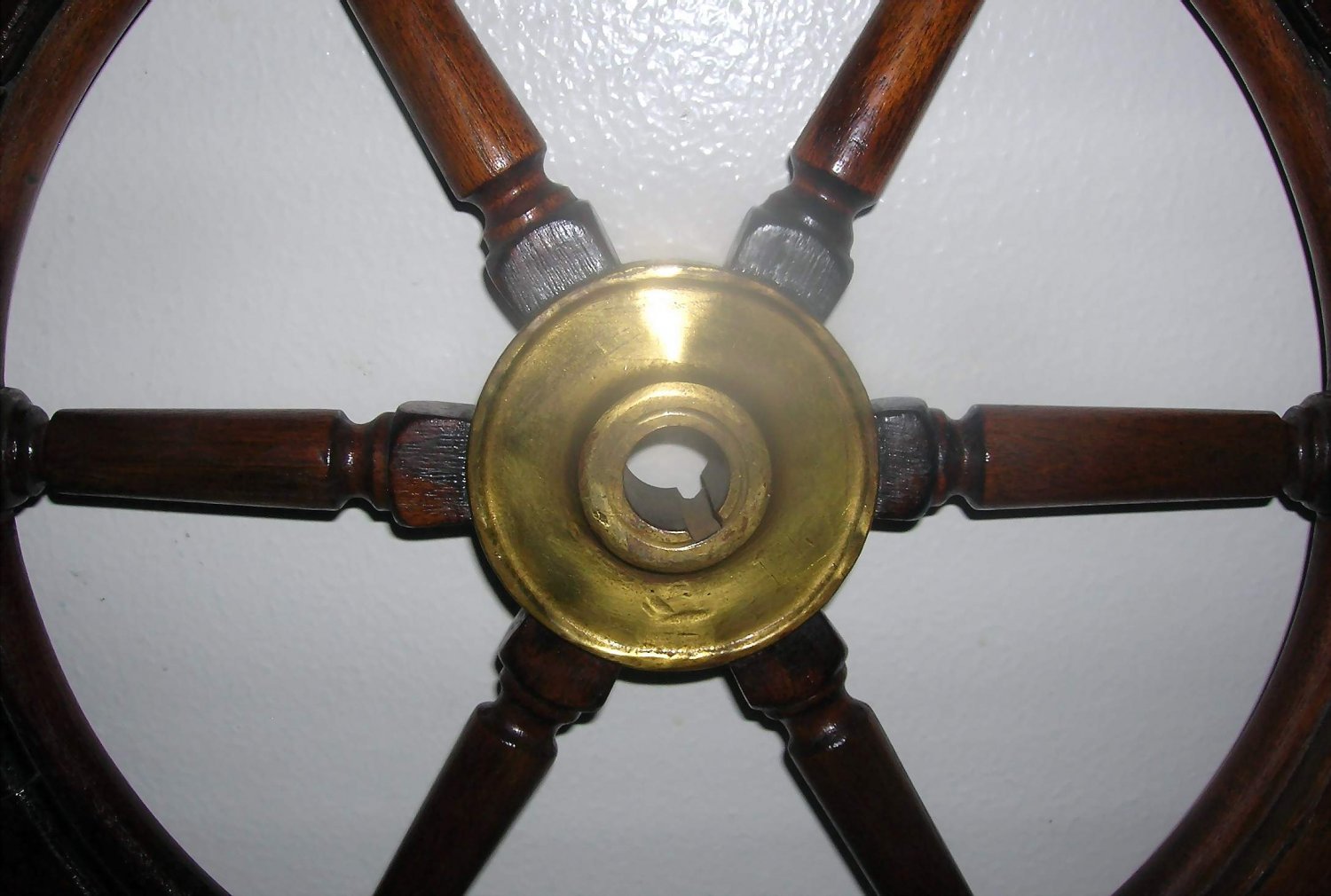 Boat Steering Wheel, Vintage Hardwood W/Brass mount, Must See!