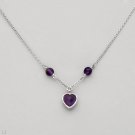 Heart Necklace w/ 3 1.08ctw Amethysts Sterling Silver