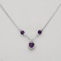 Heart Necklace w/ 3 1.08ctw Amethysts Sterling Silver