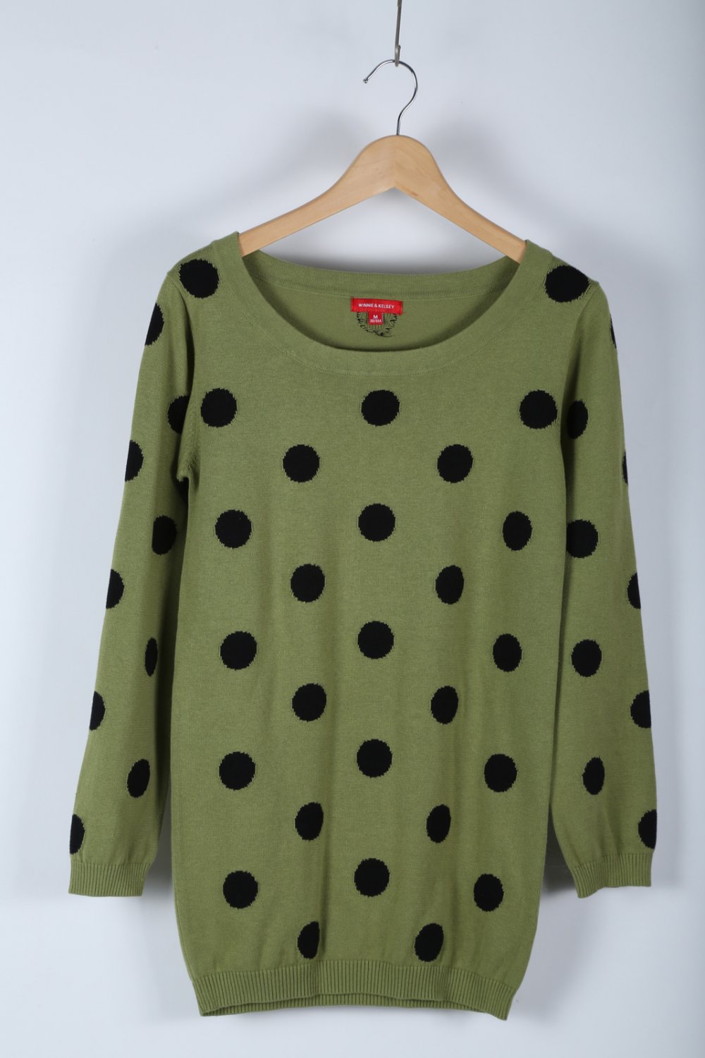 Women's Crew Neck Long Sleeve Polka Dots Sweater/Light Green/L (12F179 ...