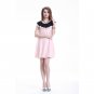Pink Accordion Pleats Collar One-piece Dress/M #L8123-PINK-M#