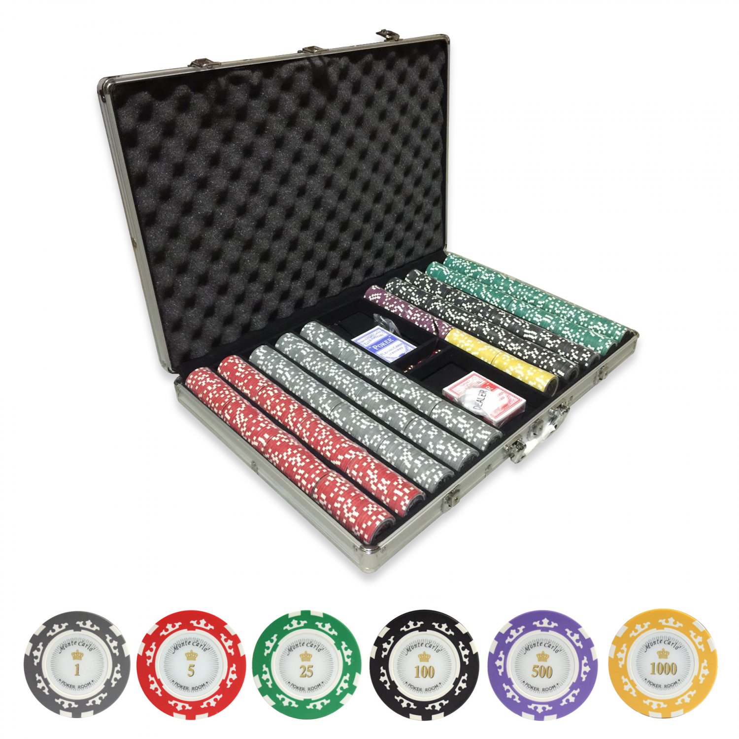 1000pc Monte Carlo *Poker Room* Clay Poker Chip Set w/ Aluminum Case
