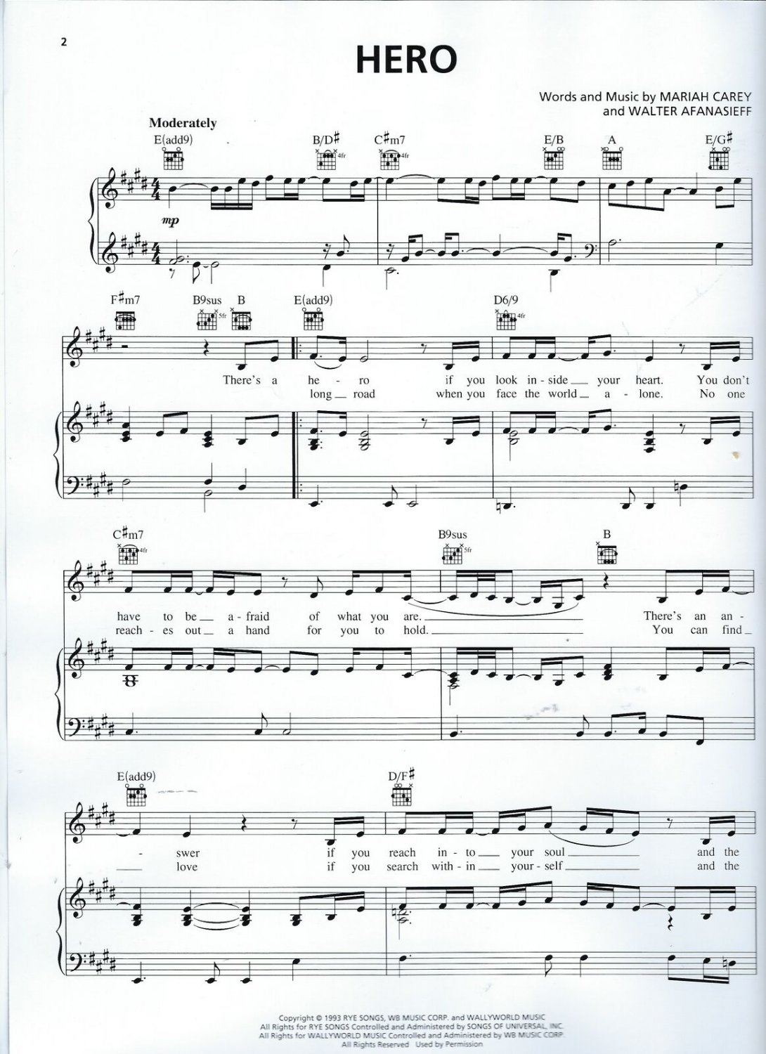 Mariah Carey Hero Sheet Music