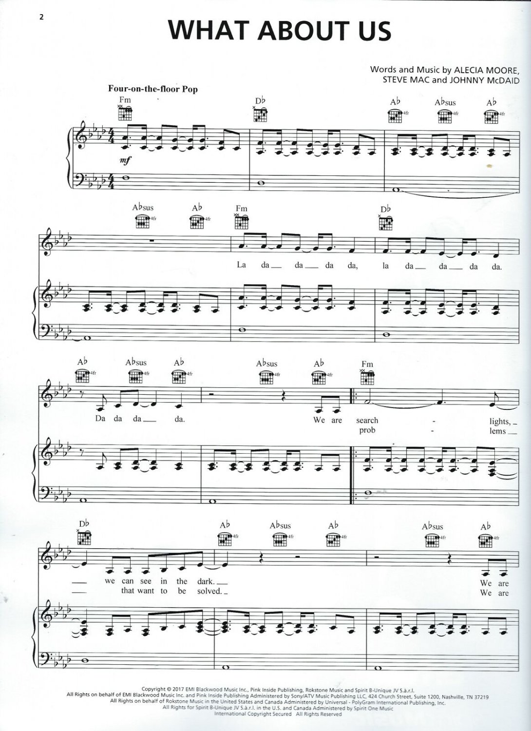 Pink what about us sheet music