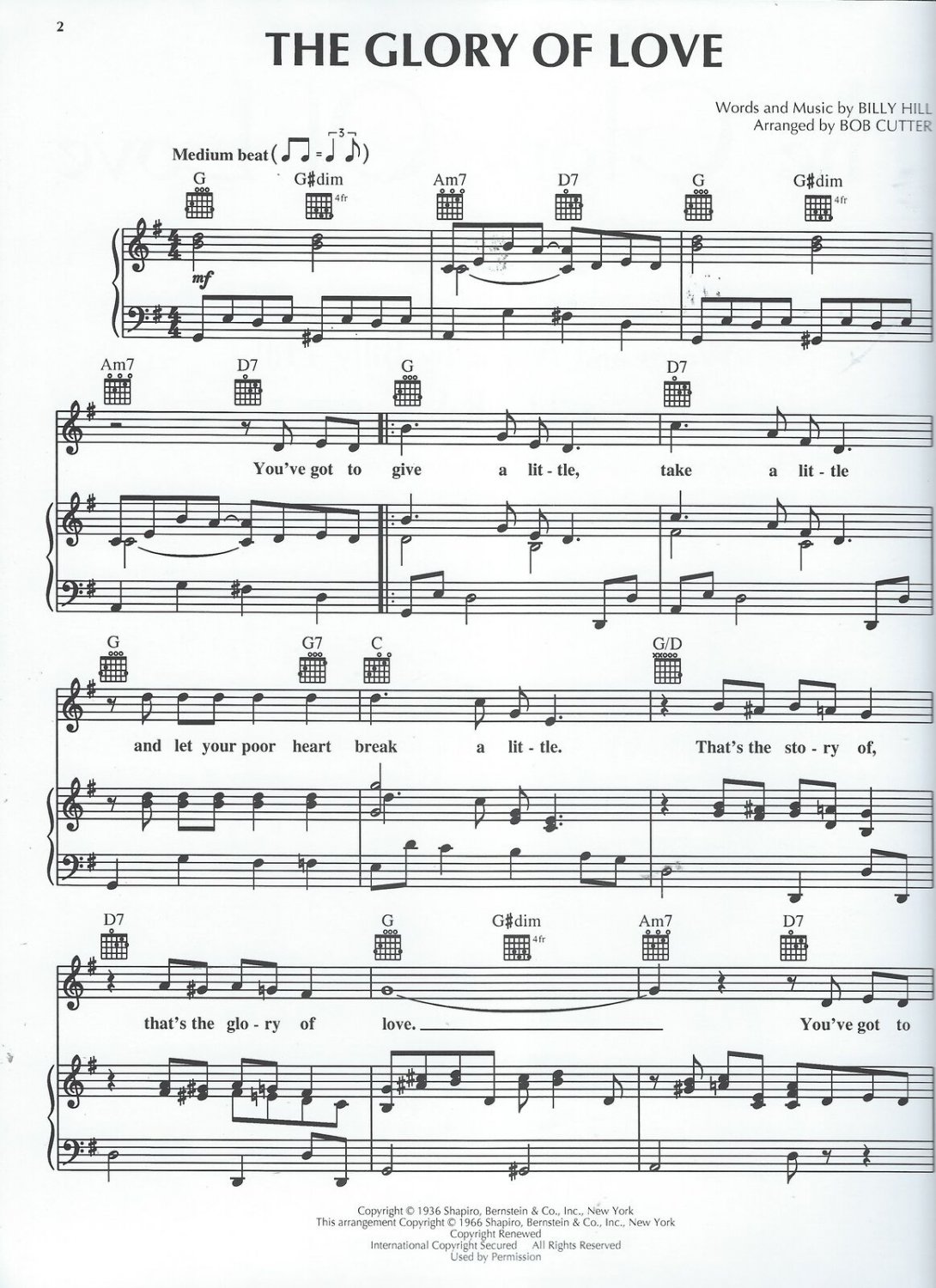 Bob Cutter Glory of Love Sheet Music