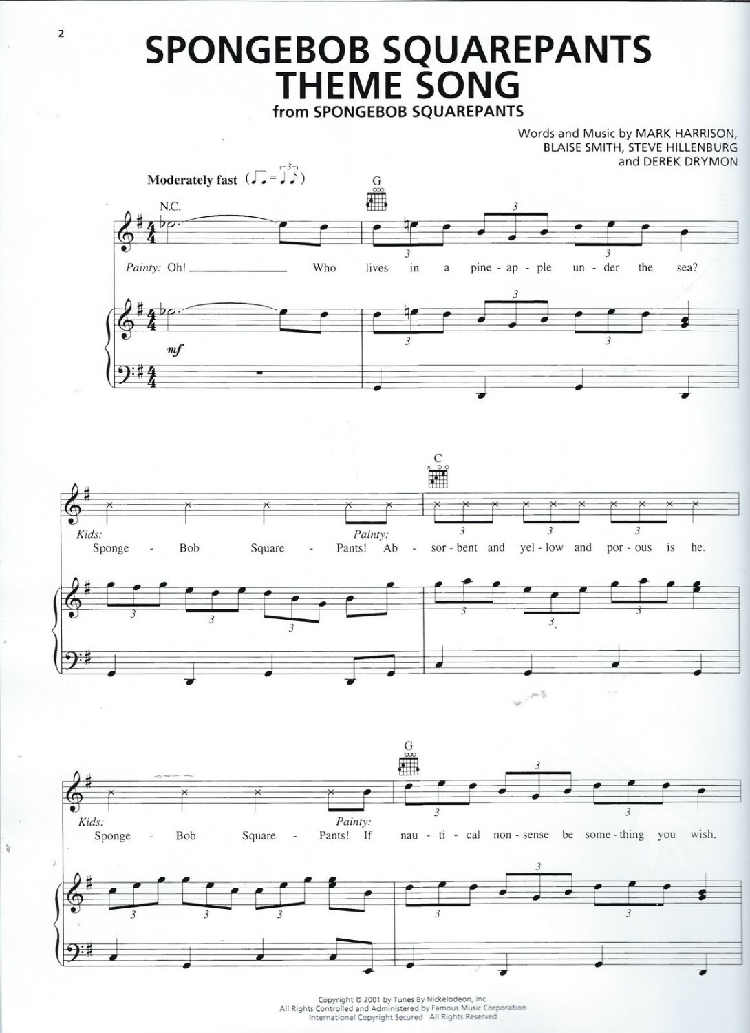 Spongebob Squarepants Theme Song Sheet Music 3915