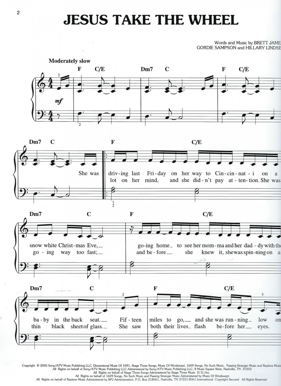 Carrie Underwood Jesus Take the Wheel Sheet Music Easy Piano