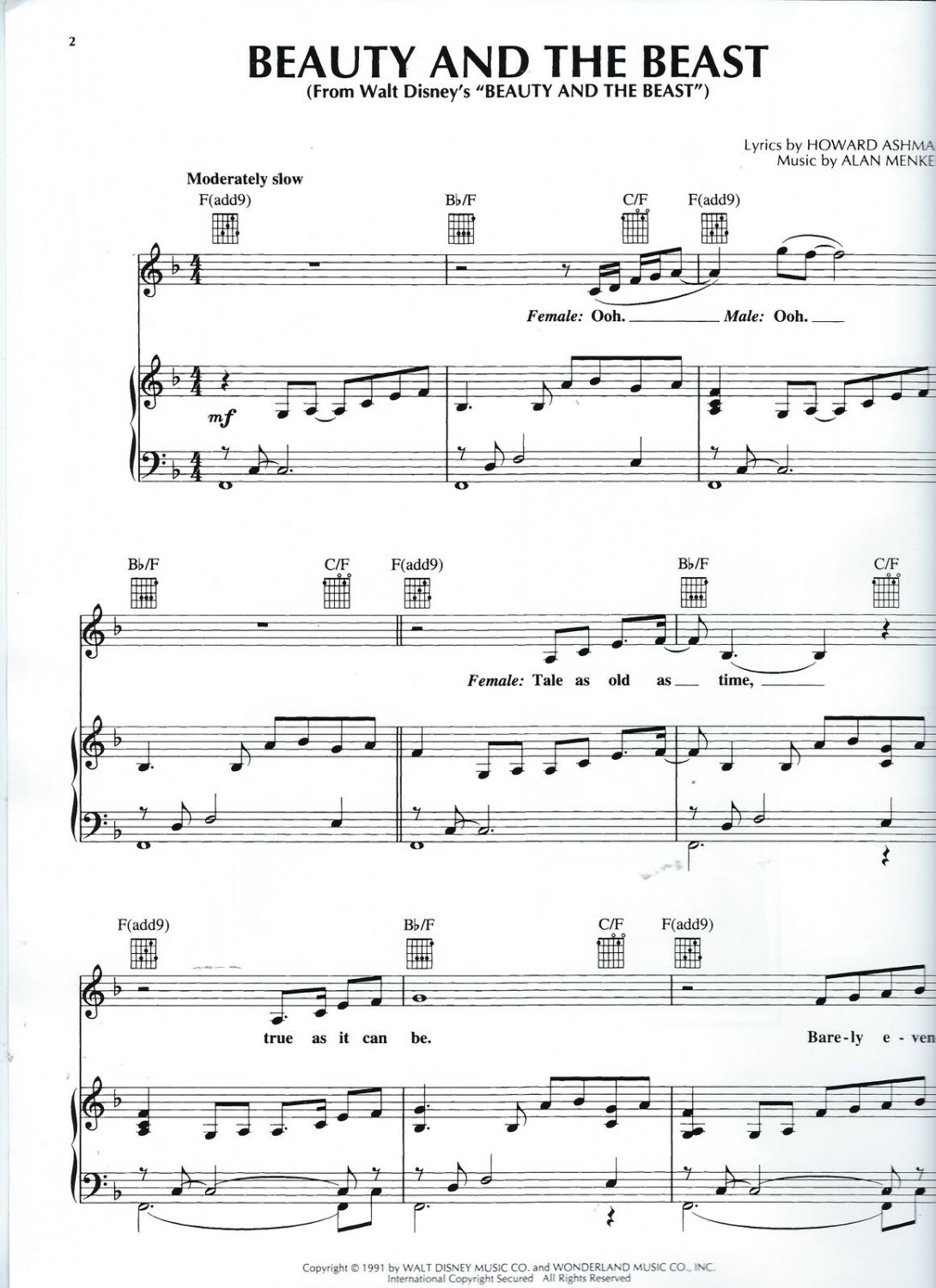 Walt Disney's Beauty and the Beast Celine Dion, Peabo Bryson Duet Sheet ...