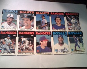 Darrell Portner,Bo Jackson,Will Clark...10 Card Lot MLB Topps 1986 BaseBall Cards