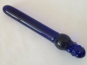 NEW Glass Massager-8" Straight Dildo Dong Anal Plug W/Beaded Handle, Double Heads, Dark Blue G-074