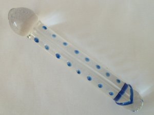 NEW Glass Massager-8" Slightly Curved Dildo Anal Plug, Engraved Love Arrow, Beads G-079