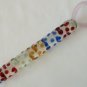 NEW Glass Massager-9 1/2" Straight Dildo Dong Anal Plug w/Heart Pink Handle, Colorful Beads G-081