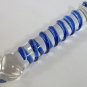 NEW Glass Massager-7" Straight Dildo Dong Anal Plug, Blue Spiral on Clear Shaft G-036