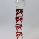 NEW Glass Massager-7 1/4" Curved Dildo Dong Anal Plug, Red Heart Engraved G-066