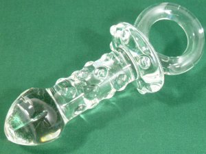 NEW Glass Massager-6 1/2" Spinning Butt Plug with Ring Handle, Clear Beads G-041
