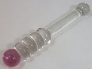 NEW Glass Massager-8" Straight Dildo Dong Anal Plug With Handle, Pink Tip, Clear Wand G-043