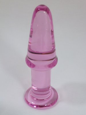 NEW Glass Massager-5" Straight Dildo Dong Anal Plug with Base, Pink  G-004